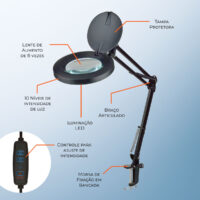 Luminária de Bancada com Lupa LED Impac IP-48LED – 8X com Controle de Intensidade - Imagem 8