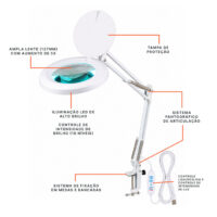 Lupa Luminária LED de Mesa 5x e 10 Níveis de Intensidade IP-54D Impac - Imagem 7
